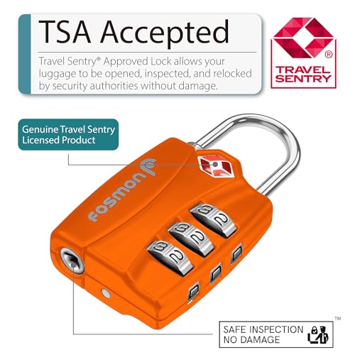 Fosmon Fechaduras de bagagem aceitas pela TSA (pacote com 4), indicador de alerta aberto, fechaduras