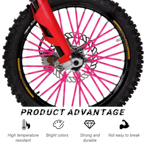 Image of 72PCS Dirt Bike Spoke Covers, Motorcycle Spoke Skins Wheel Wraps Pipe for 8 inch-21 inch Rims, Dustproof Wheelchair Rim Decoration Protector Pipe Trim for Bicycle Dirt Pit Bike (Pink)