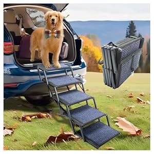 Dog Ramp for Car Truck and SUV Dog Stairs for Large Dogs Folding Pet Stairs with Non-Slip Rug Surface Supports Up to 250 lbs (5 Steps)