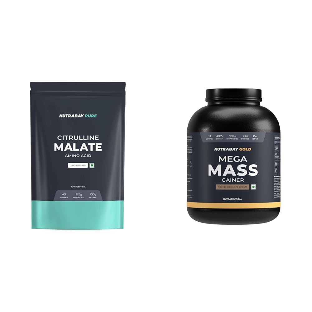 Nutrabay Pure 100% Citrulline Malate Powder 2500mg per Serving - Boosts Nitric Oxide, Pre Workout | Nutrabay Gold Mega Mass Gainer Powder - 2kg, Rich Chocolate Creme | 100% Veg | 40.7g Protein, 122g-image-18