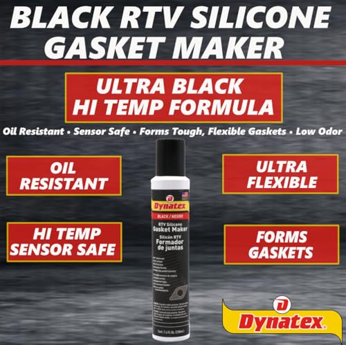 Image of Dynatex Black RTV Silicone Gasket Maker 7.4oz Automatic Can - Oxygen Sensor Safe, OEM Specs, 500F Hi-Temp, Oil /Water Resistant, Made in the USA (4-Pack)