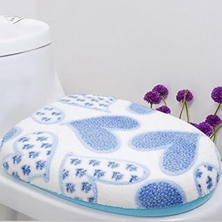 Soft Coral Fleece Two-piece Toilet Pad Seat Cover Warm Washable Twin Set Convenient Closestool Cloth - Blue
