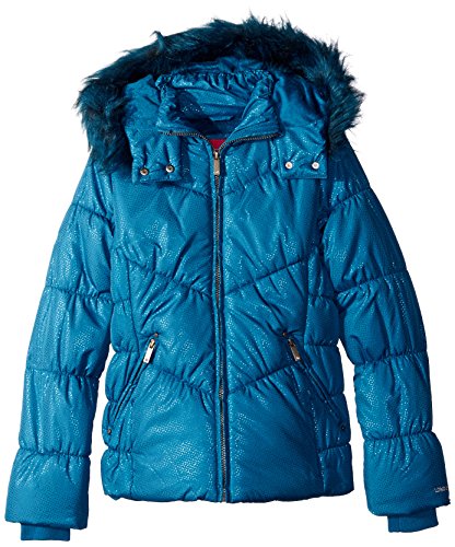 London Fog Big Girls' Puffer Coat with Faux Fur Trim