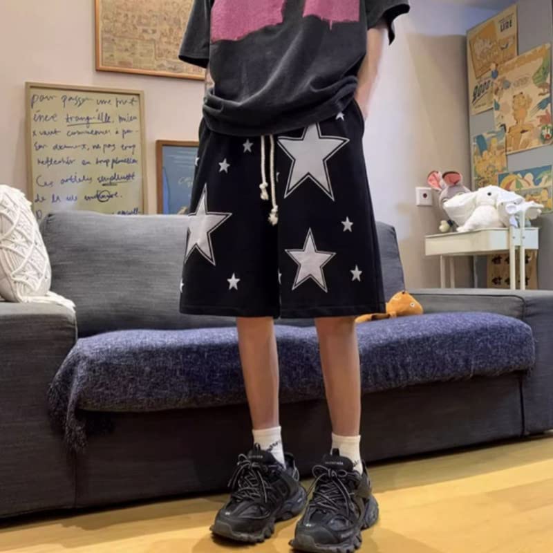Hopecn Y2K Baggy Shorts for Women Men Star Graphic Aesthetic Jean Shorts Grunge Athletic Pants Casual Summer Streetwear Clothes.(Star3-Black3-XL)