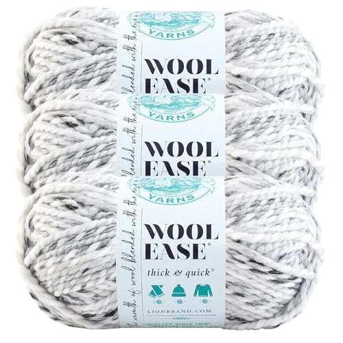 Image of Lion Brand Yarn Wool-Ease Thick and Quick Yarn, Soft and Bulky Yarn for Knitting, Crocheting, and Crafting, 3 Pack, Marble | Super Bulky Wool Acrylic Blend Fiber for Soft Hats, Sweaters, Chunky Blankets, Yarn for Crochet, Knitting, Crafts, Weaving
