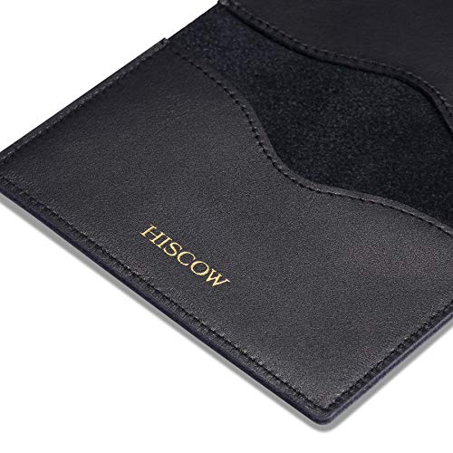 Image of HISCOW Minimalist Thin Bifold Card Holder Italian Calfskin (Black, Gold logo), Small