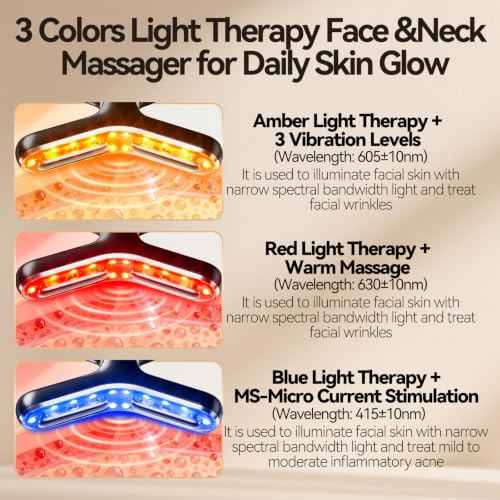 Image of Micro-Current Facial Beauty Device, Red Light Therapy for Face and Neck with Vibration, 3 Color LED Mode Face Massager for Treat Facial Wrinkles and Skin Care - FDA Cleared (Black)