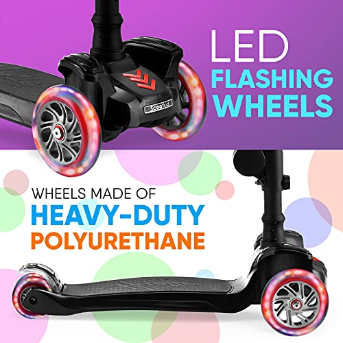 Hurtle 14 Wheeled Scooter For Kids - Stand & Cruise Child/Toddlers Toy Folding Kick Scooters W/Adjustable Height, Anti-Slip Deck, Flashing Wheel Lights, For Boys/Girls 2-12 Year Old - Hurtle #TOP3