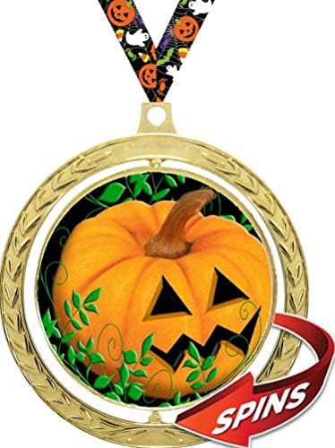 Halloween Medals - 2.5" Halloween Pumpkin Gold Spinning Halloween Award Prime