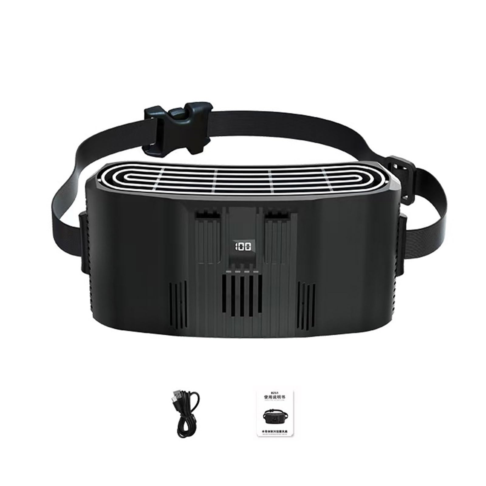 Uqezagpa Black Portable Waist Fan Fast Cooling Lightweight 100 Speed Adjustable Wearable Belt Fan Rechargeable For Outdoor Sports Cooling Waist For Outdoor