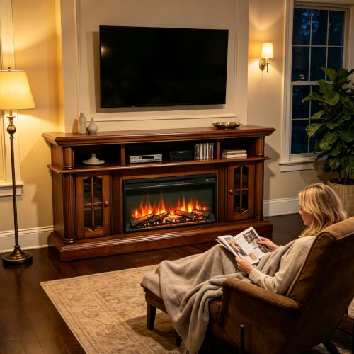 Innoflame 36" Electric Fireplace Insert, Realistic Flame & Log Set, 4-Level Brightness, 1400W Fireplace Heater with Thermostat & Remote, Overheat Protection, Timer (Fits 36 1/8" W X 17 3/16" H)