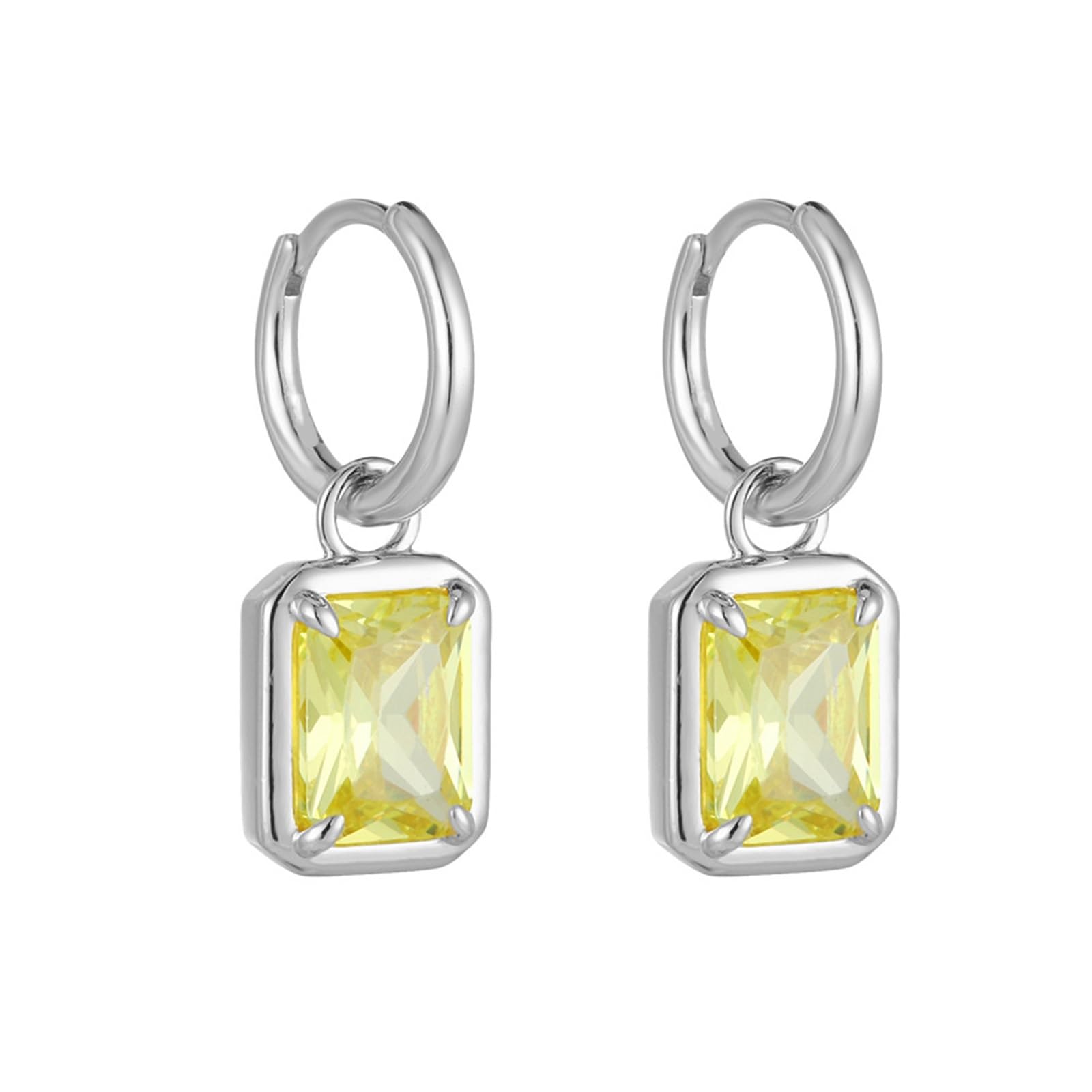 Damskie kolczyki kreolskie białe złoto 750 585 375 z prawdziwego złota, eleganckie kolczyki kreole z prostokątnym cytrynem 2 ct, prawdziwa biżuteria dla panny młodej, białe złoto