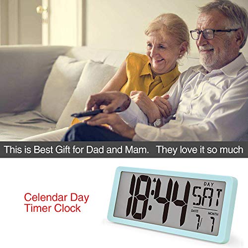 TXL Large Jumbo Digital Wall Clock-14.17" Electronic Alarm Clocks for Kitchen Office Hotel Lobby Gym, Count up-down Timer, No Light, Oversized Time Calendar/Temperature Display(Battery Included), Blue - Thumbnail 2