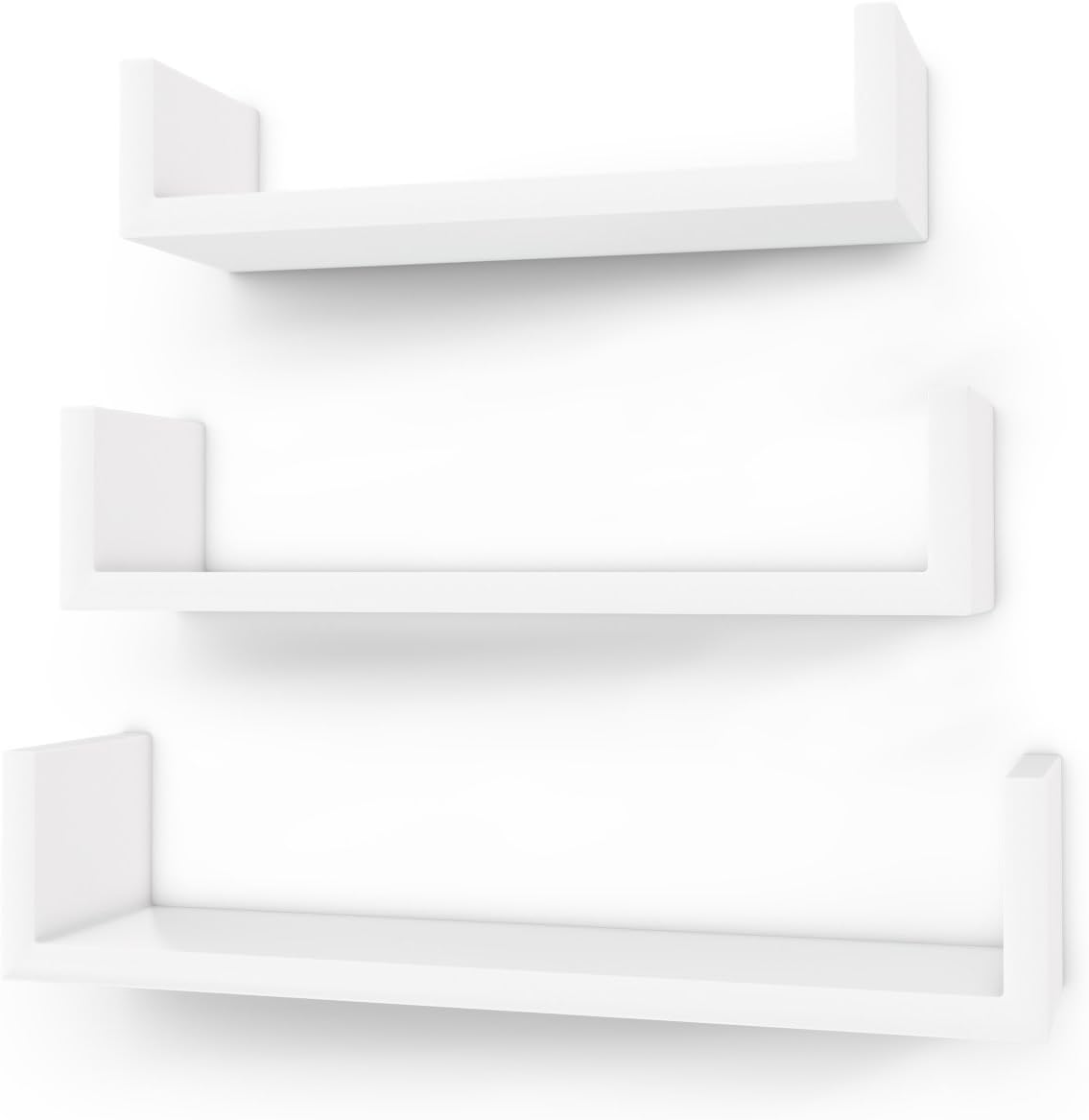 SONGMICS Wall Shelf, Floating Shelves Set of 3, U-shaped Cube Shelves, Decorative White LWS40WT