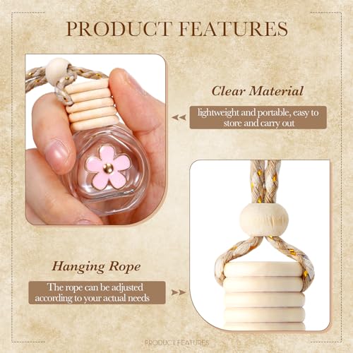 Image of BBTO 50 Pcs Hanging Car Air Freshener Car Diffuser Bottles Empty Glass Perfume Bottle Freshener Diffuser Bottle Pendant for Essential Oil Fragrance Aromatherapy Ornament(Clear,Flower)