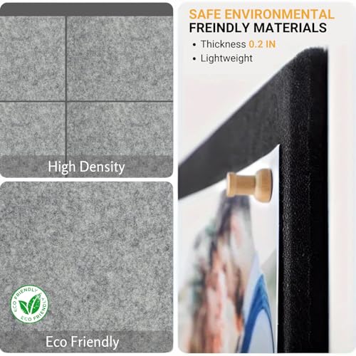 Image of Royalkart 6Pcs Rectangle Felt Bulletin Board Tiles for Wall - Grey Self-Stick Notice Board with 30 Push Pins | Pin Board for Office, Study, Home Decor, Kids Room (30x21cm)