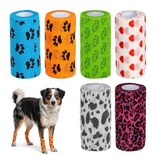 Image of Qpets Waterproof Self-Adhesive Pet Bandage, 6 Rolls Lick-Proof 10x5cm | Non-Woven Stretchy Material, Wound Protection, Keeps Wounds Clean & Dry, Gentle on Fur, Easy to Apply & Remove