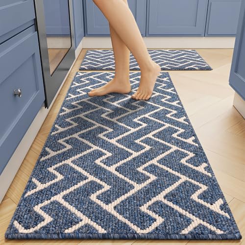 Image of hicorfe Kitchen Runner Rug,20 inchx48 inch+20 inchx32 inch Kitchen Set,Non-Slip Kitchen Mat