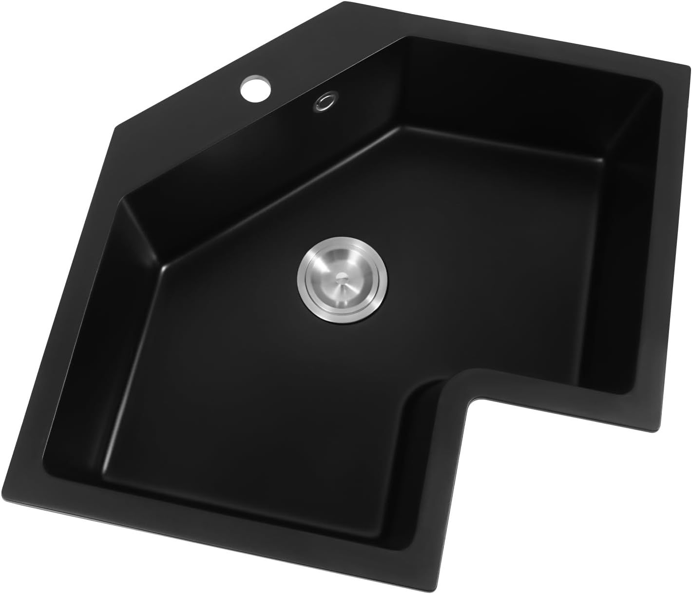 Corner Kitchen Sink, Undermount/Flushmount Kitchens Sink, Black Quartz Undermount Sink 8.27 Inch Deep, Irregular Single Bowl Workstation Sink for Kitchen/Homes/Restaurants/Bars, 220 lbs Capacity