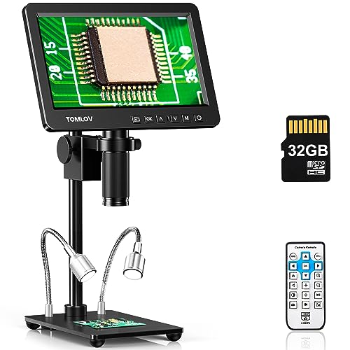 TOMLOV DM209 2K HDMI Digital Microscope, 1200x Coin Microscope with 7” IPS Screen, 26MP Sony CMOS IMX Sensor for Soldering Repairing Entire Coin View, C-Mount Microscope, PC/TV Compatible, 32GB