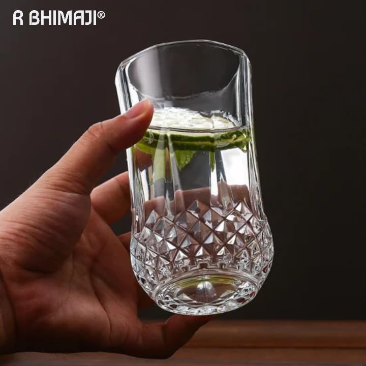 Image of Premium Crystal Water Glass Set of 6 - Highball Drinking Glasses Set for Home - Glass Set for Water Juice Shakes Mojito Cocktail Colddrinks (Rajwadi)