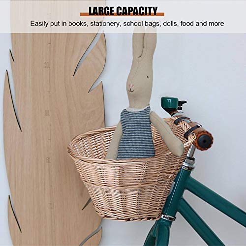 Mini cesta de guiador, Romacci Cesta de guiador em forma de D para crianças bicicleta de vime guiado