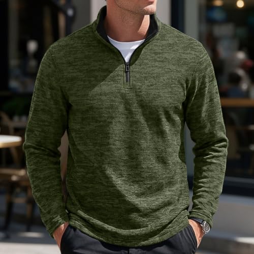 Mens Quarter Zip Pullover Fleece Lined Textured Trendy Fall Sweatshirt - image 2