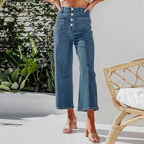 Tummy Control Cropped Wide Leg Jeans Women's High Waisted Straight Leg Ankle Loose Stretchy Capri Denim Pants4