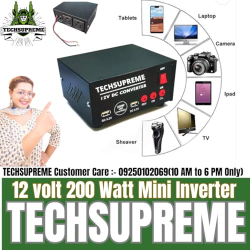 Image of Mini Inverter 200W 12 Volt DC to AC Converter for Home, Car, Boat,Lap top, D2H Box, Mobile Charger(12V DC to 220V AC Converter) F