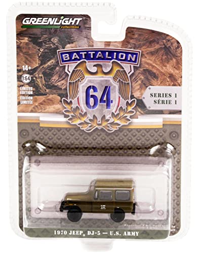 1970 Dj-5 Dark Olive Green U.s. Army Battalion 64" Release 1 1/64 Diecast Model Car By Greenlight 61010 C #TOP6