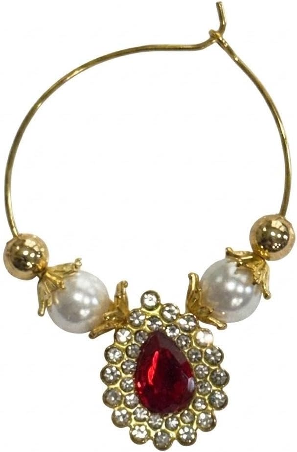 Ganpati Big Bali (Bhikbali) for Ganesh Idol Decoration, Golden Traditional Ear Ornament for Ganpati Murti Shringar, Festival Pooja Decoration, Reusable (Pearl-Rudraaksh-Hoop-Small-Size) image 2
