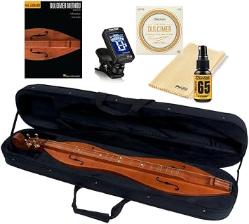 Applecreek Mountain Dulcimer 4-String Solid Cherry Hourglass Body with Instrument Alley, Case, Book, True Tune Tuner, Strings, Polish Kit, Bundle ACD200K - Made in Romania