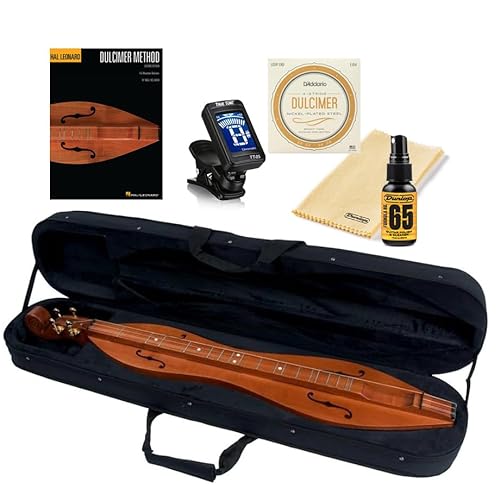 Applecreek Mountain Dulcimer 4-String Solid Cherry Hourglass Body with Instrument Alley, Case, Book, True Tune Tuner, Strings, Polish Kit, Bundle ACD200K – Made in Romania