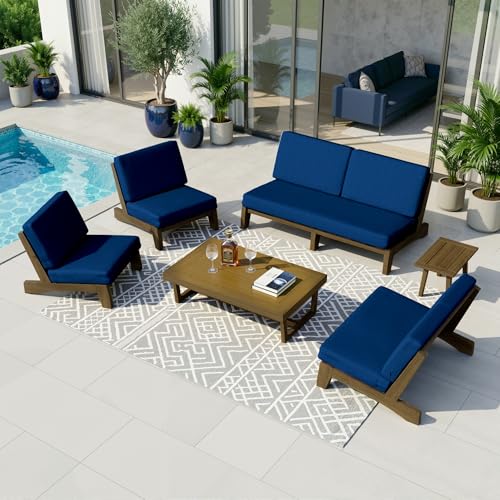 Image of Pia Ricoo 6-Piece Patio Furniture Set, Outdoor Sectional Sofa with Loveseat, 2 Chairs, Coffee Table & Side Table, All-Weather Conversation Set for Backyard /Deck /Lawn - Navy