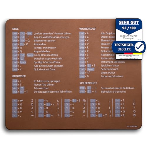 Listenwissen Mac-Shortcut Mauspad Mokka Edition