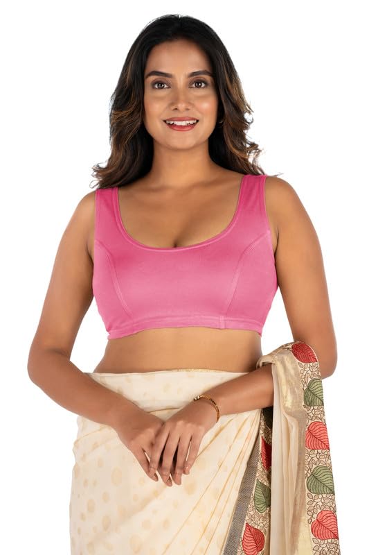 Image of Abhi Cotton Readymade Saree Blouse for Women- Sleeveless, U-Neck, Regular-fit, Stretchable, Pull-on Style