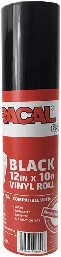 12.125" x 10ft Roll of Oracal 651 Black Craft Vinyl - On a 2.5" Core - Adhesive Vinyl for Cricut, Silhouette, and Cameo Cutters - Gloss Finish - Outdoor and Permanent