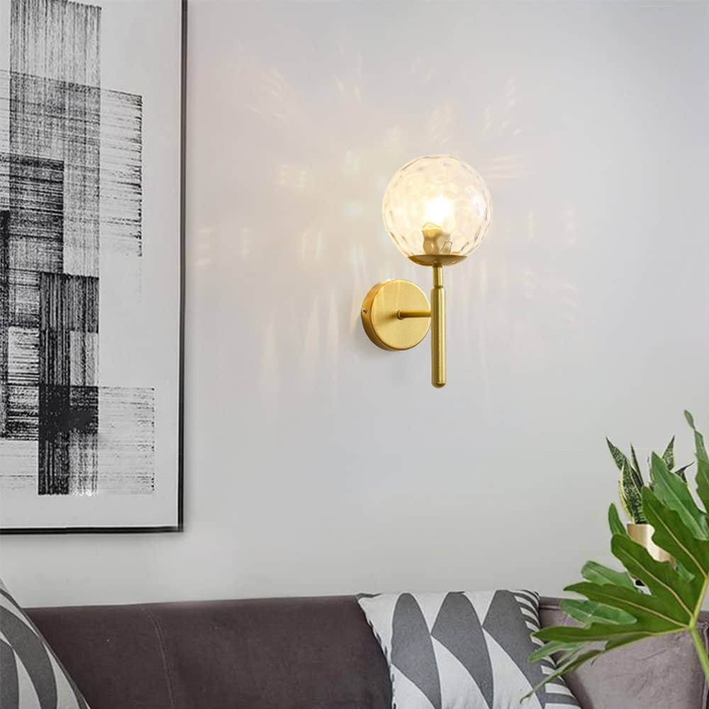 Mengjay Moderno Applique da Parete E27 industriale vintage vetro globo goccia a Lampada a Muro Lampada da Parete retrò sfera di vetro metallo dorato, per Camera da letto, Soggiorno (Trasparente)