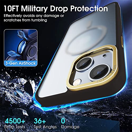 Image of Vaku Luxos Trans Armor MagPro for iPhone 14 Plus Cover Case, 6 Feet Drop, Metal Ring Camera Protection, Shockproof, Scratch Resistant, Slim, Compatible with MagSafe Back Cover - Black & Gold