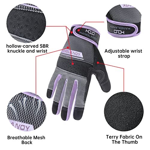 Handlandy Women Safety Work Gloves Utility Touch Screen Working Grip Glove For Yardwork Gardening Breathable Mechanic Gloves Purple #TOP4