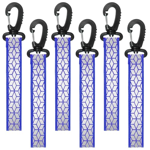 6 PCS Reflective Straps, Blue Reflective Backpack Tags Bicycle Reflectives Pendant Glow in the Dark Keychain Safety Night Reflector Pendants for Clothes Cycling Walking Running Climbing Camping