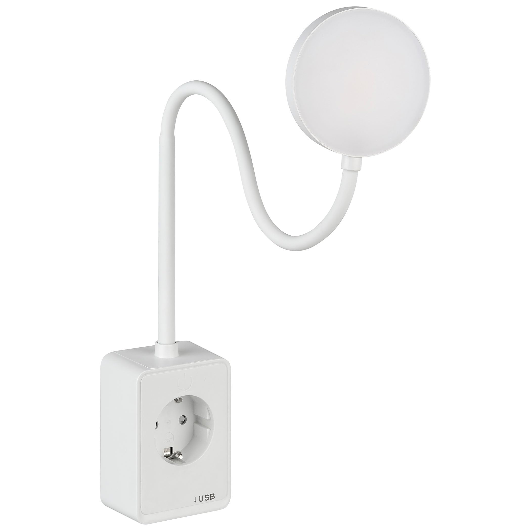 SEBSON LED Steckdosenleuchte dimmbar - Leselampe und Steckdose mit USB-C Anschluss - flexibler Schwanenhals, neutralweiß 4.000K - Steckerlampe, Nachtlicht 4,5W weiß
