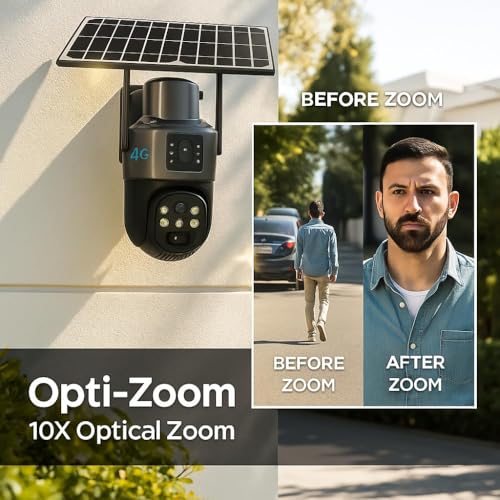 Image of securinnov Dual Lens Solar Powered PTZ Outdoor CCTV Camera | 360 View | Color Night Vision | Motion Detection | Two Way Audio | 4G SIM-Based Camera with Mobile App V380 Pro (Dual Lens Solar)