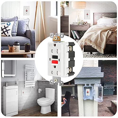 2 Pack - Powawini Gfci Outlet 15 Amp, Ul Listed, Self-Test, Tamper-Resistant, Weather Resistant Receptacle Indoor Or Outdoor Use, Led Indicator With Decor Wall Plates And Screws (Red/Black Button) #TOP7