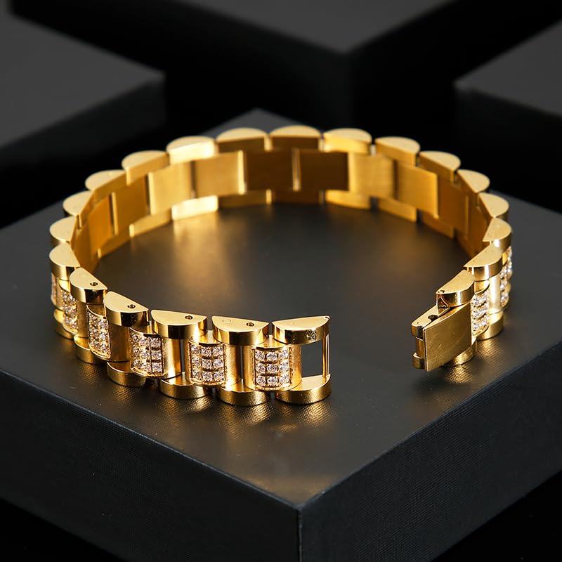 18k Gold Thick Chain Bracelet, Suitable for Men and Women | Miami Cuban Watch Chain, Suitable for Christmas gifts, With gift Box