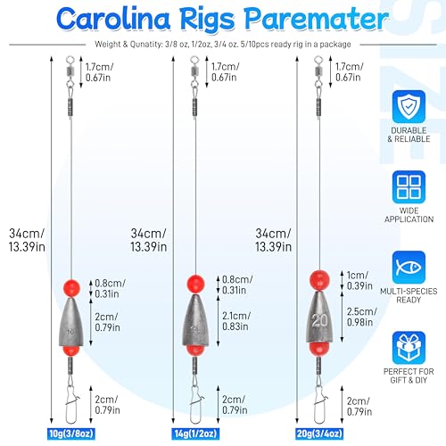 AGOOL Sliding Sinker Wire Leader Rig Cañas Bottom Fishing Catfish Rig con Plomos Deslizantes 3/4 oz Paquete de 5 Piezas miniatura 3