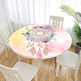 Morbuy Rondes Nappes avec Bord Élastique, Nappes Rondes Anti Taches Lavable, 3D Imperméable Polyester Nappe de Table Imprimé Attrapeur de rêves pour Cuisine Jardin Fête Table (90cm,Myrtille)