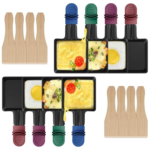 ipow 8 Stück Raclette Pfännchen Ersatz Mini Pfännchen Antihaftbeschichtet viereckig für Raclette mit 8 Holzschaufeln und bunten Isoliergriffen ipow 8 Stück Raclette Pfännchen Ersatz Mini Pfännchen Antihaftbeschichtet viereckig für Raclette mit 8 Holzschaufeln und bunten Isoliergriffen