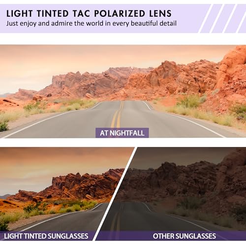 Classic Square Light Tinted Driving Glasses for Women Men Anti Glare Polarized Grey Lightly Tinted Sunglasses for Dawn/Dusk2