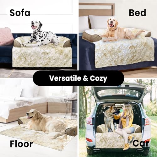 Image of Calming Dog Bed for Couch with Tie-Dye Pattern, 45x37 Inch, Khaki
